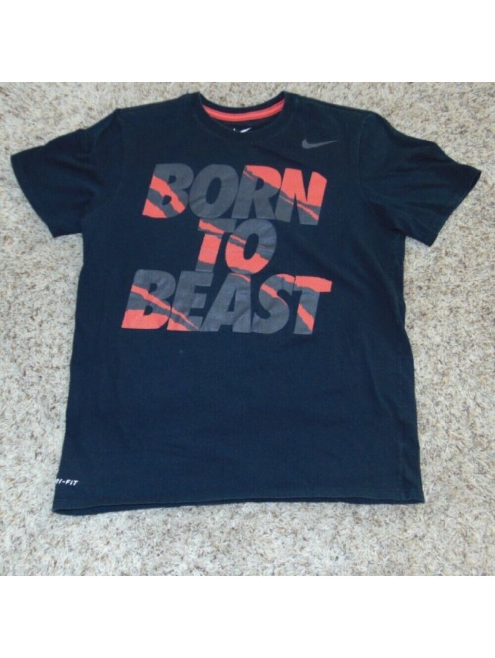 Mens Nike T-Shirt BORN TO BEAST Black Medium Dri-Fit Athletic Short Sleeve Tee